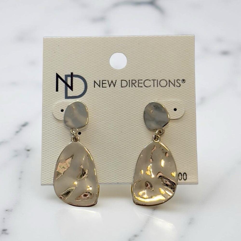 New Directions Modern Abstract Dangle Earrings – Gold Tone